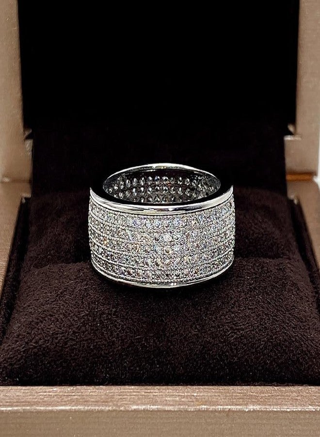 RKKOJJO 925 Sterling Silver Shiny Full Diamond Gemstone Ring 18K Oval Cut Cubic Zirconia Promise Cocktail Rings CZ Diamond Multi Row Ring Eternity Engagement Wedding Band Ring for Women Size 9 - Image 1